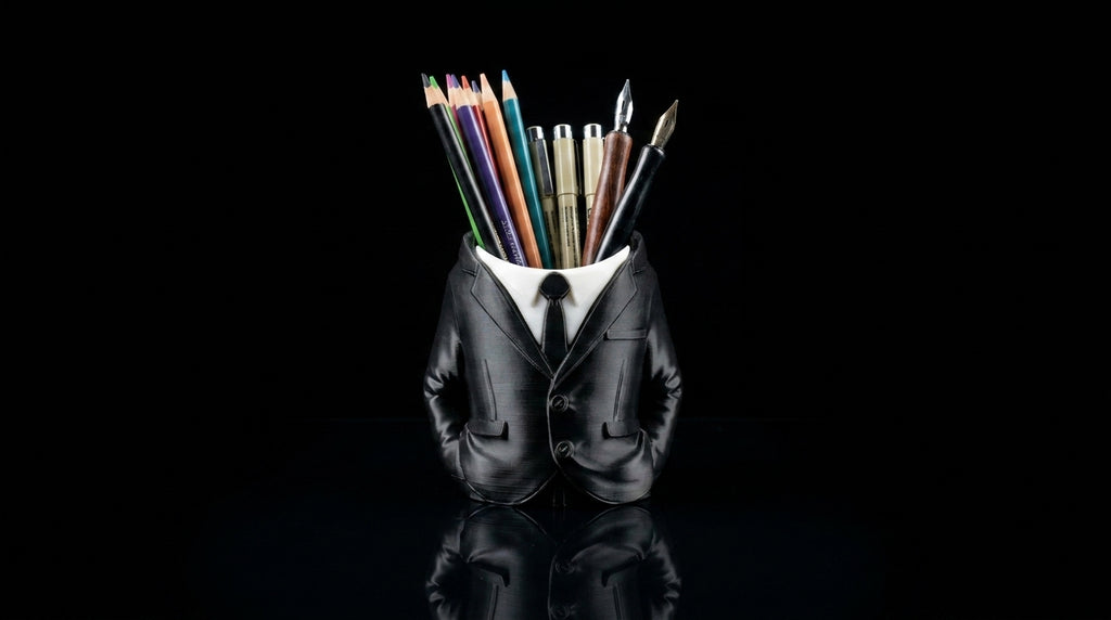 3D Printed Suit Storage Pots – Quirky Desk Organizer & Novelty Can Holder