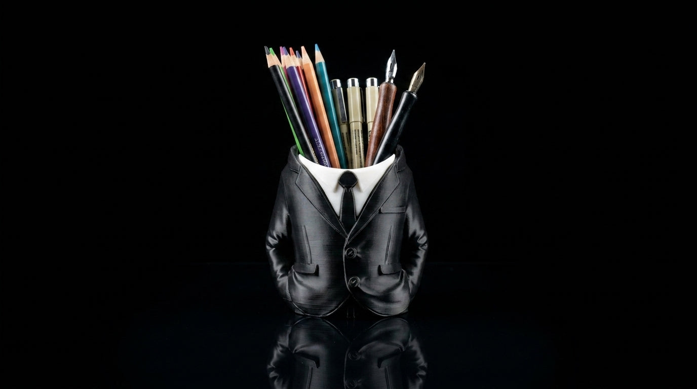 3D Printed Suit Storage Pots – Quirky Desk Organizer & Novelty Can Holder