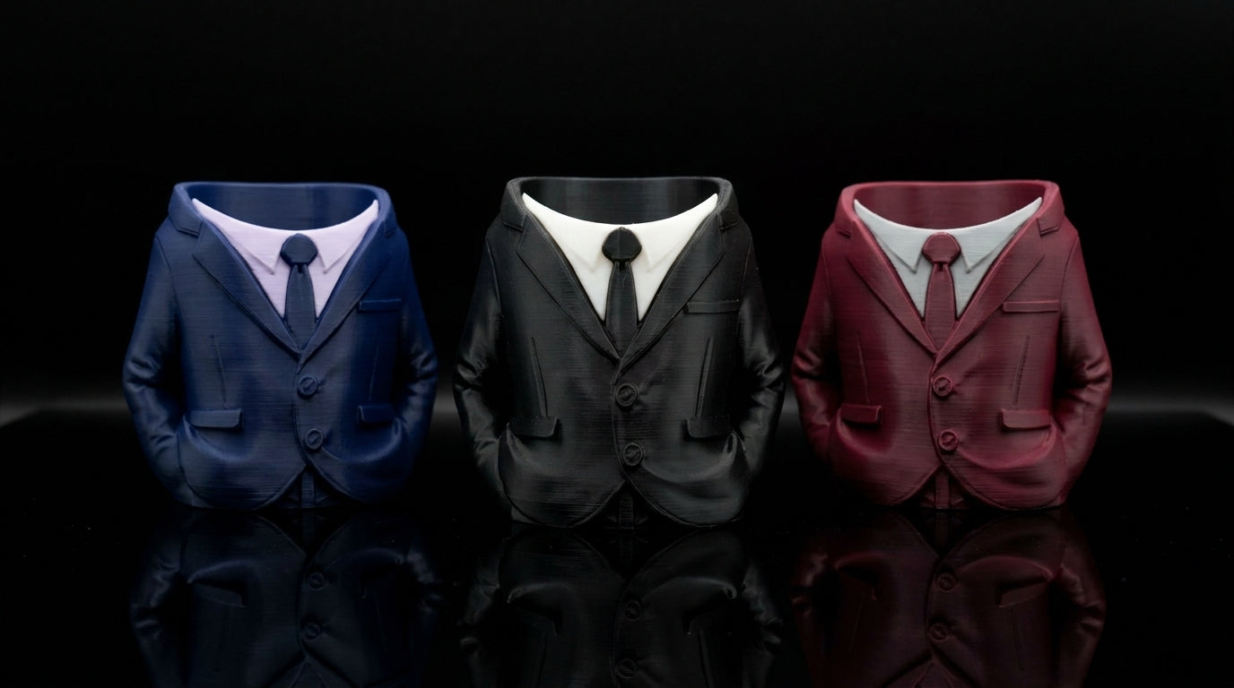 3D Printed Suit Storage Pots – Quirky Desk Organizer & Novelty Can Holder