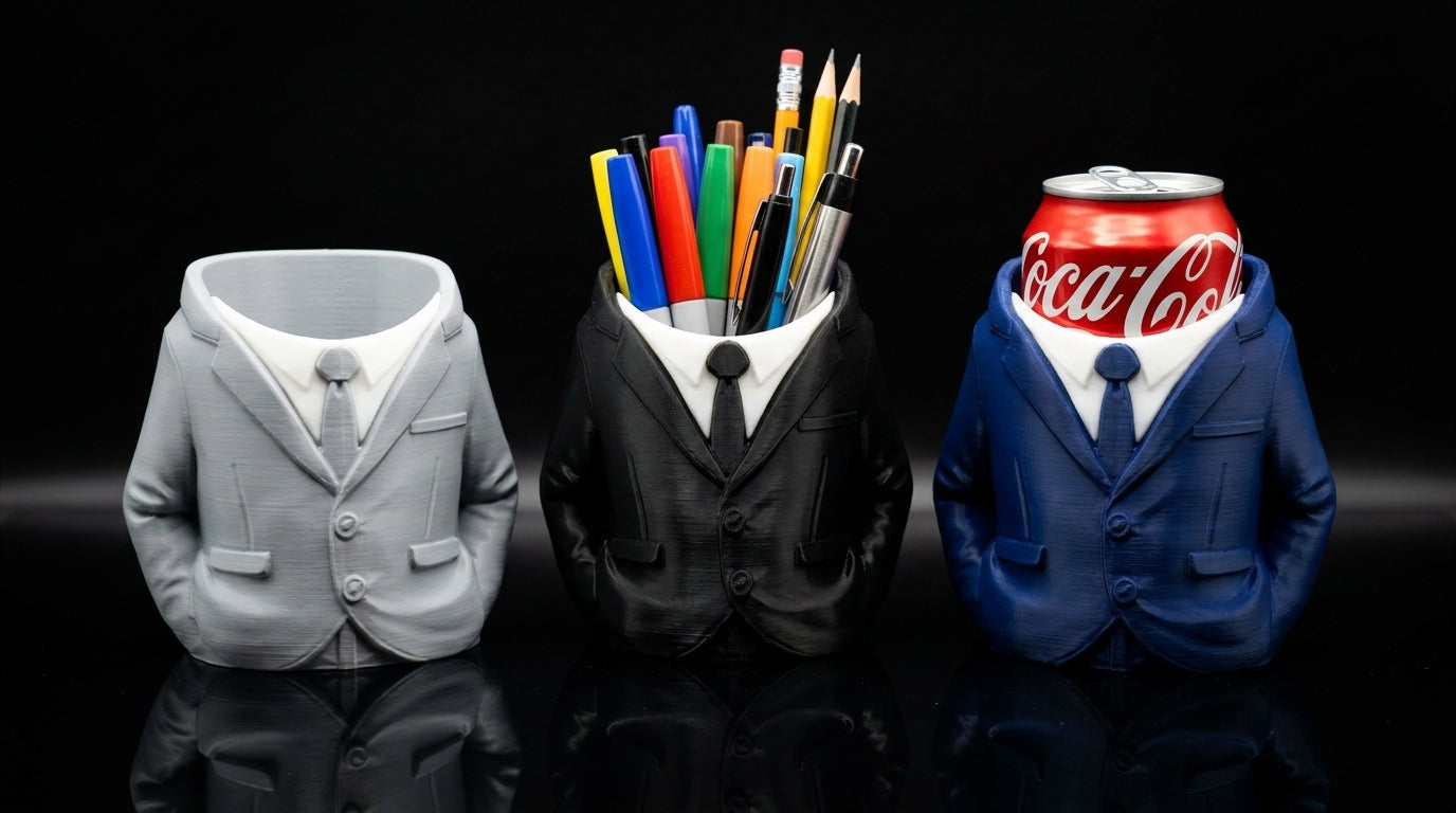 3D Printed Suit Storage Pots – Quirky Desk Organizer & Novelty Can Holder
