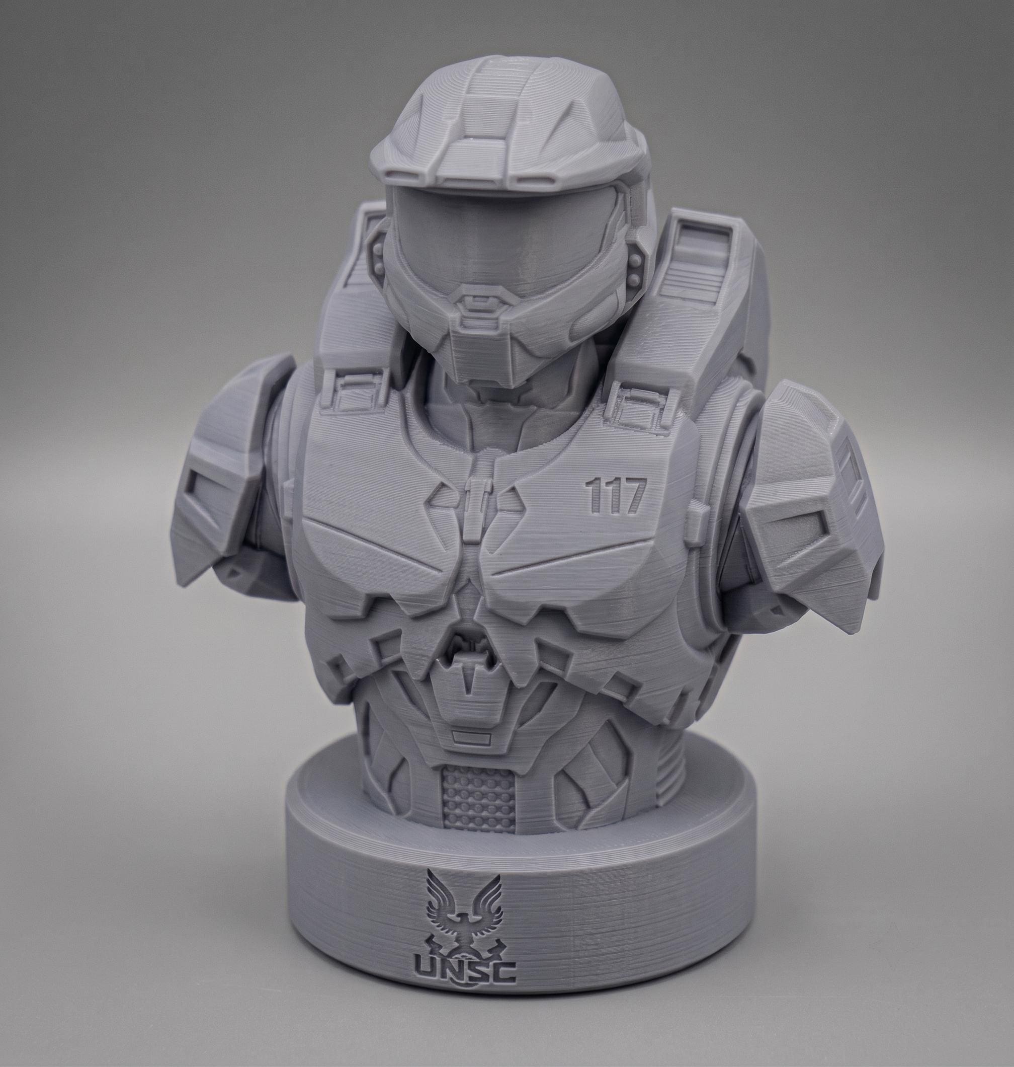 Spartan Soldier Bust – 180mm 3D Printed Sci-Fi Warrior Statue, Unpainted Collectible Figure, Video Game Inspired Fan Art