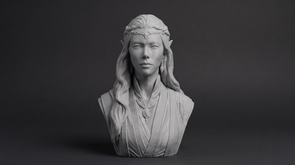 Elven Sorceress Bust 110mm | Unpainted 3D Printed Fantasy Miniature | Hobby Painting Display Piece | Standard or Themed Plinth