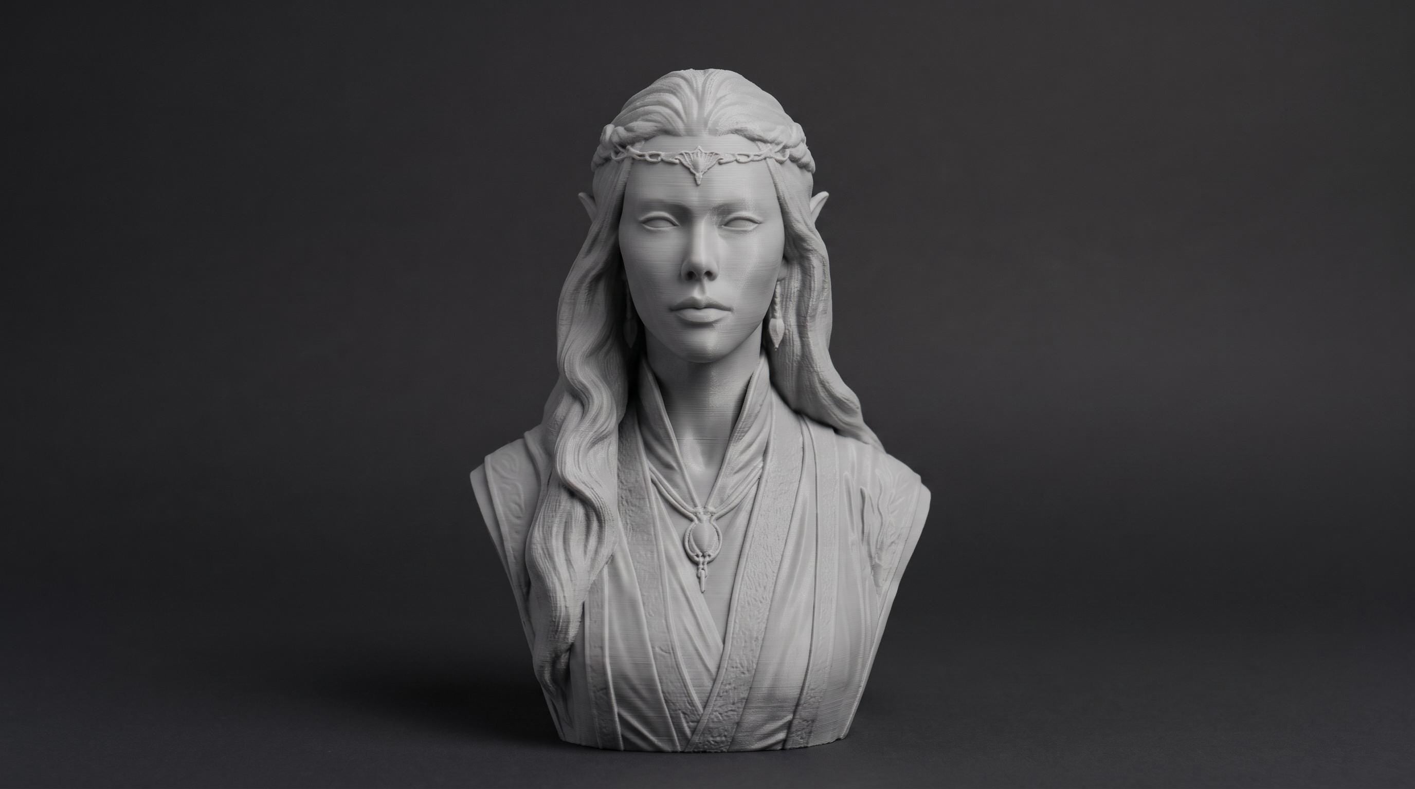 Elven Sorceress Bust 110mm | Unpainted 3D Printed Fantasy Miniature | Hobby Painting Display Piece | Standard or Themed Plinth
