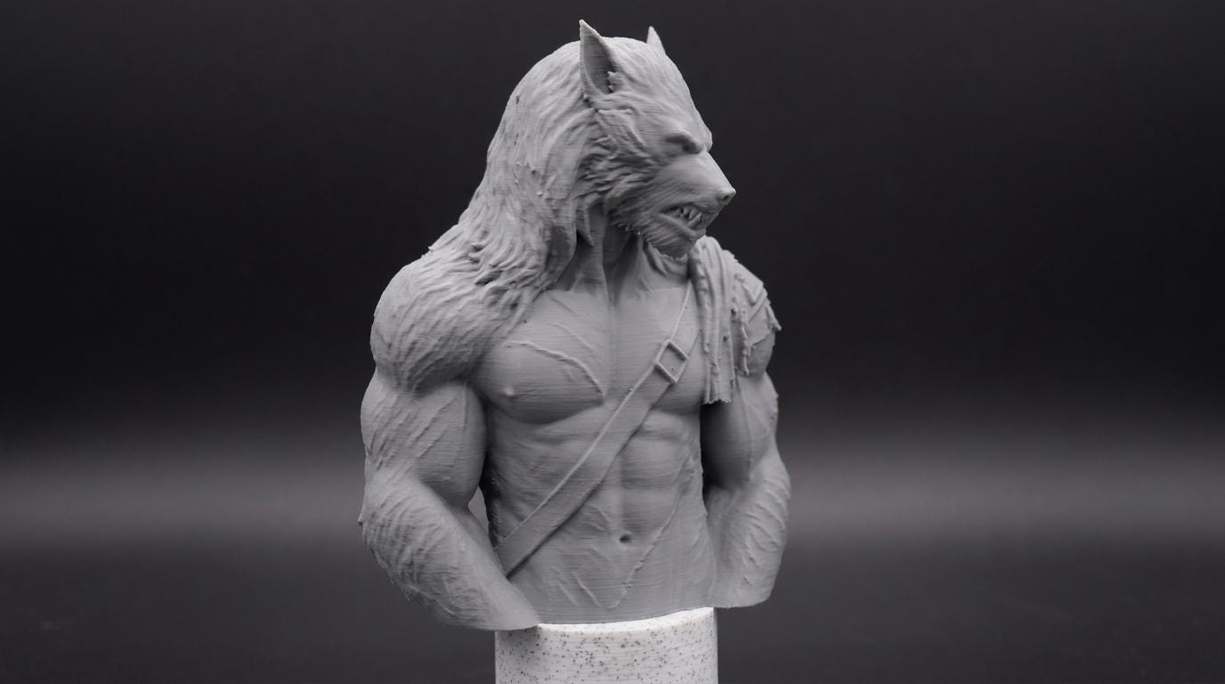 Werewolf Bust 110mm | Unpainted 3D Printed Fantasy Miniature | Hobby Painting Display Piece | Standard or Themed Plinth
