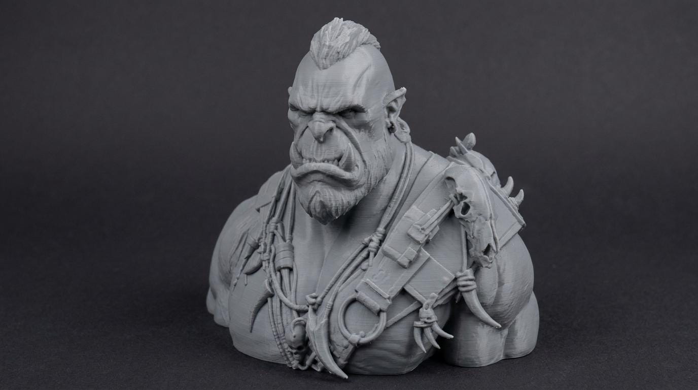 Orc Warlord Bust 110mm | Unpainted 3D Printed Fantasy Miniature | Hobby Painting Display Piece | Standard or Themed Plinth