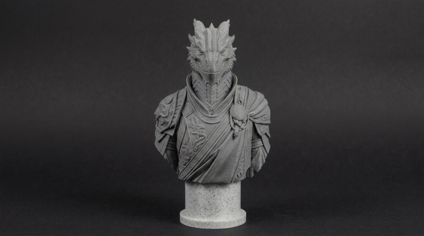 Dragonborn Bust 110mm | Unpainted 3D Printed Fantasy Miniature | Hobby Painting Display Piece | Standard or Themed Plinth
