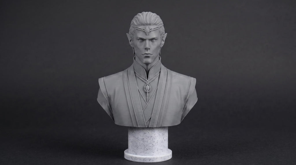 Elven Sorcerer Bust 110mm | Unpainted 3D Printed Fantasy Miniature | Hobby Painting Display Piece | Standard or Themed Plinth