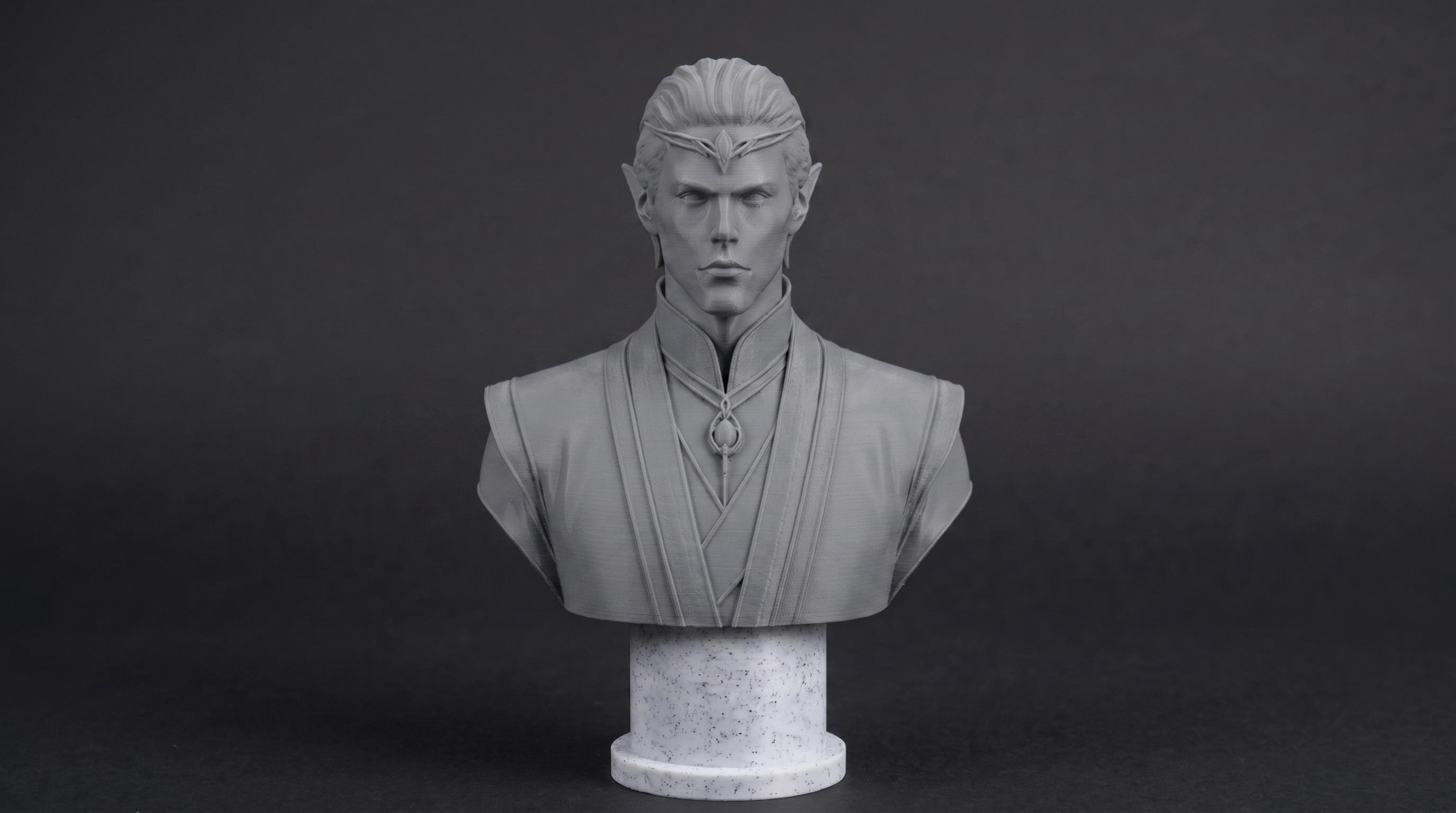 Elven Sorcerer Bust 110mm | Unpainted 3D Printed Fantasy Miniature | Hobby Painting Display Piece | Standard or Themed Plinth