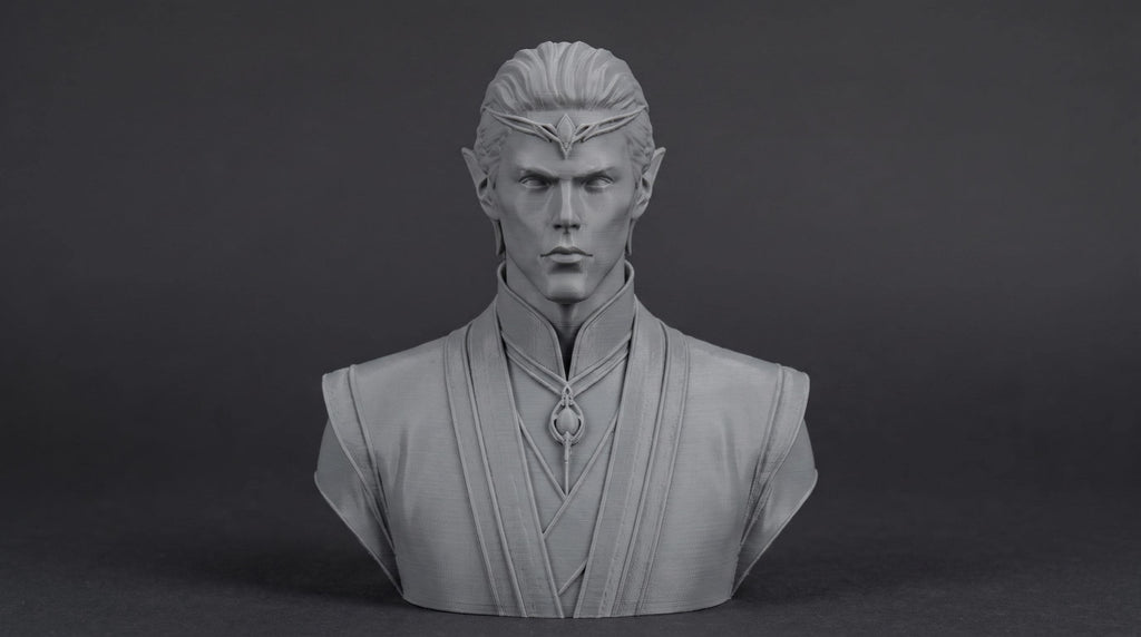Elven Sorcerer Bust 110mm | Unpainted 3D Printed Fantasy Miniature | Hobby Painting Display Piece | Standard or Themed Plinth