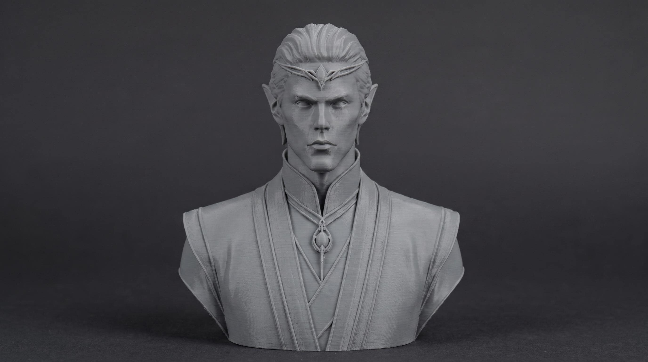 Elven Sorcerer Bust 110mm | Unpainted 3D Printed Fantasy Miniature | Hobby Painting Display Piece | Standard or Themed Plinth