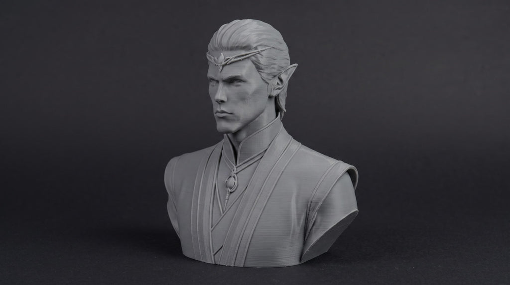 Elven Sorcerer Bust 110mm | Unpainted 3D Printed Fantasy Miniature | Hobby Painting Display Piece | Standard or Themed Plinth