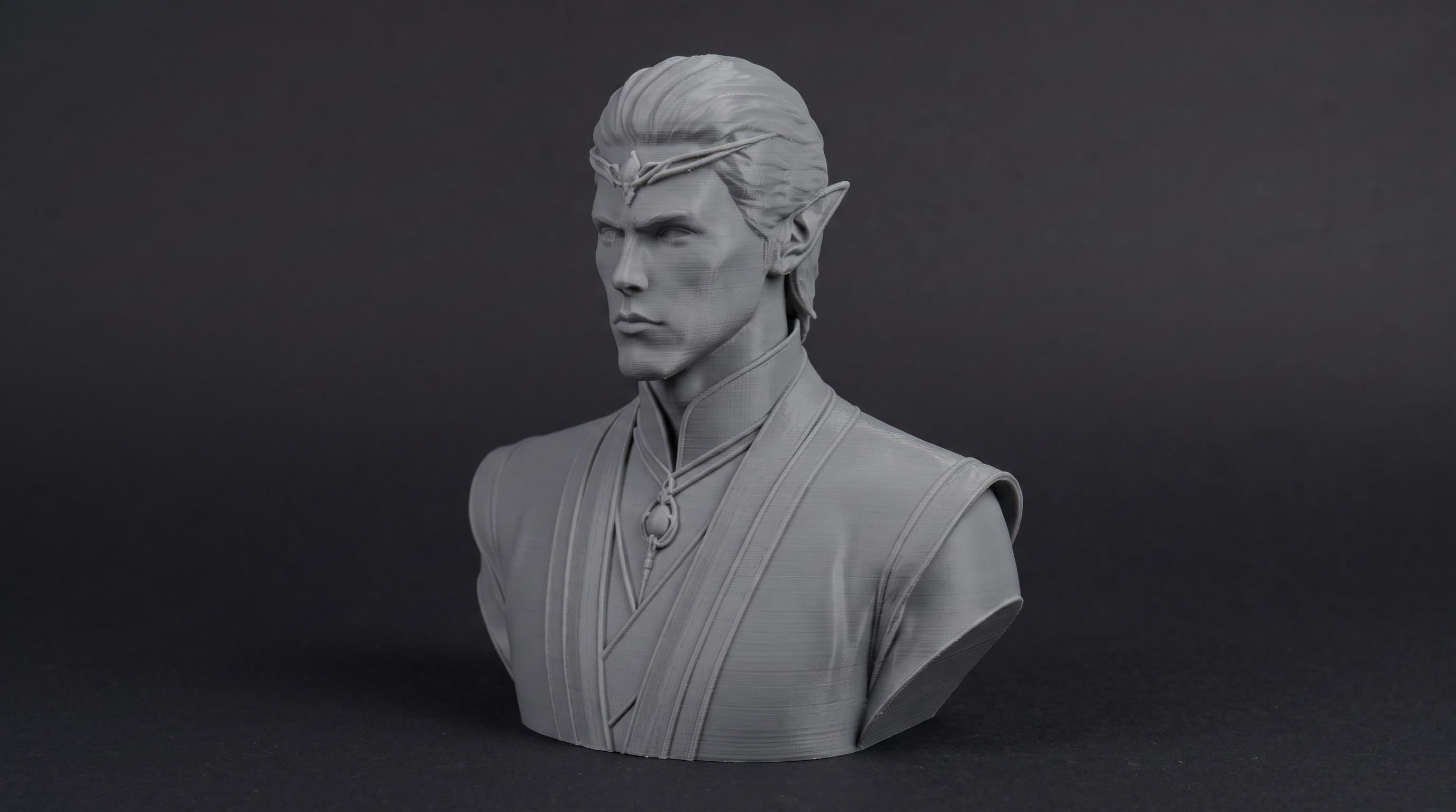 Elven Sorcerer Bust 110mm | Unpainted 3D Printed Fantasy Miniature | Hobby Painting Display Piece | Standard or Themed Plinth