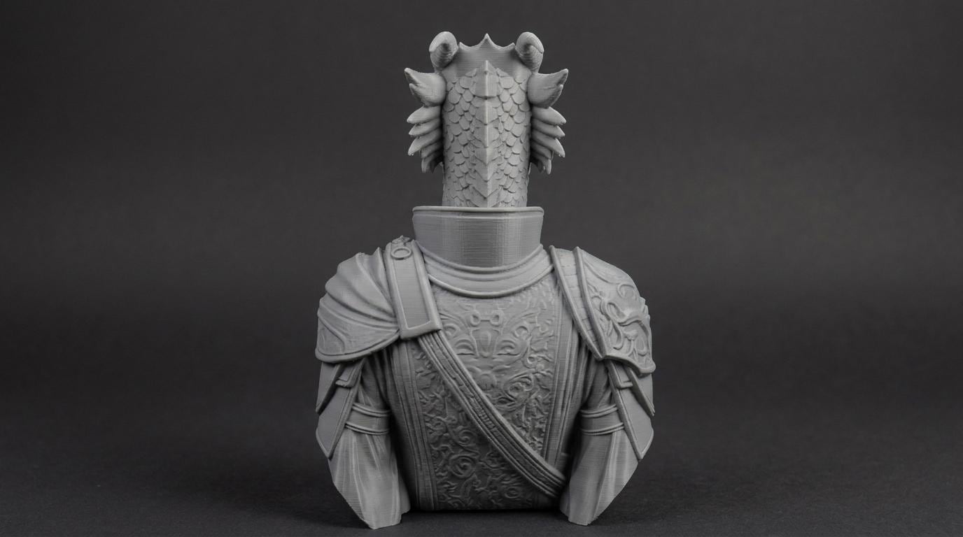 Female Dragonborn Bust 110mm | Unpainted 3D Printed Fantasy Miniature | Hobby Painting Display Piece | Standard or Themed Plinth