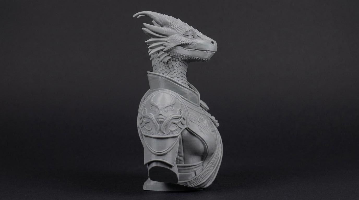 Female Dragonborn Bust 110mm | Unpainted 3D Printed Fantasy Miniature | Hobby Painting Display Piece | Standard or Themed Plinth
