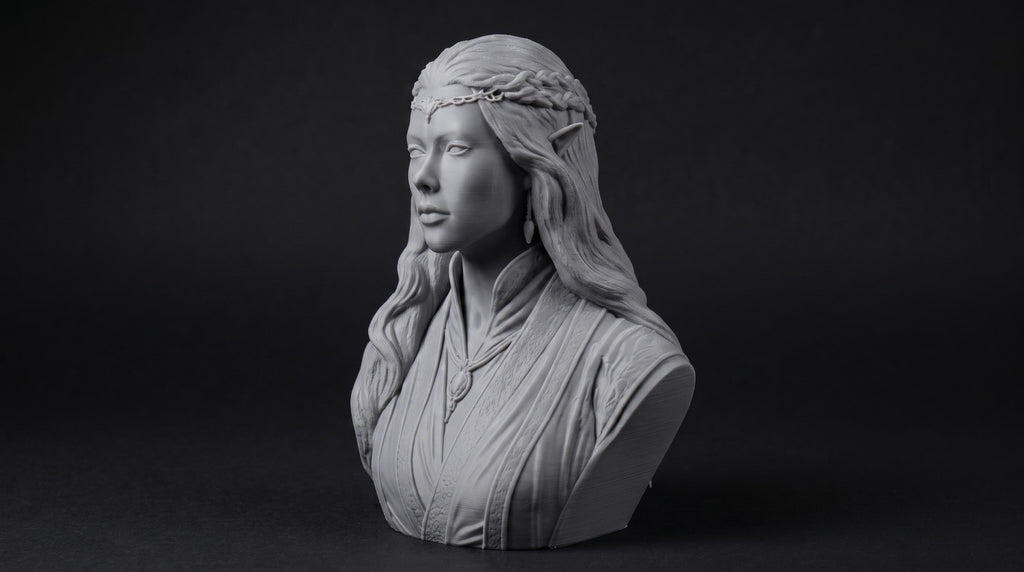 Elven Sorceress Bust 110mm | Unpainted 3D Printed Fantasy Miniature | Hobby Painting Display Piece | Standard or Themed Plinth
