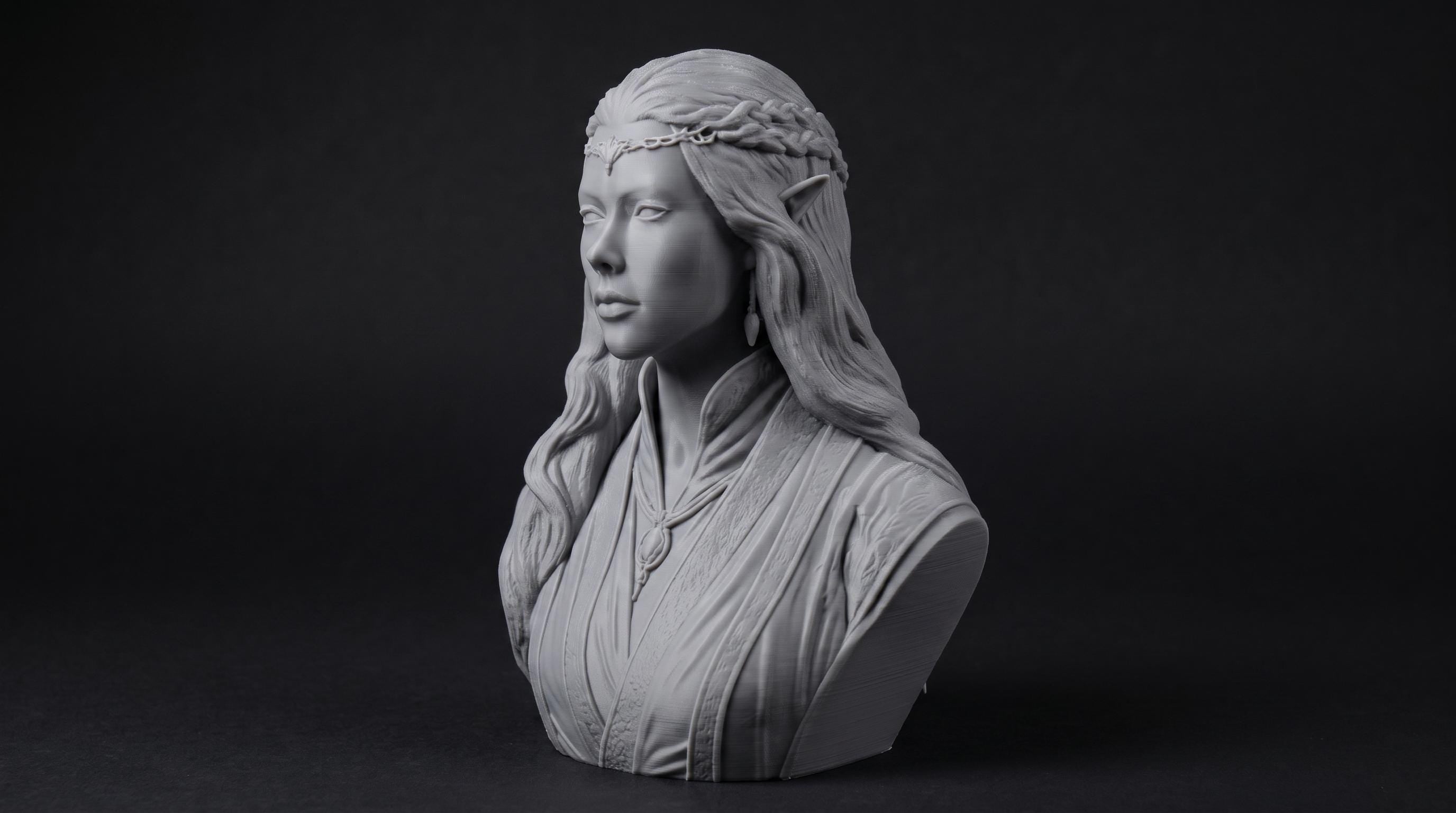 Elven Sorceress Bust 110mm | Unpainted 3D Printed Fantasy Miniature | Hobby Painting Display Piece | Standard or Themed Plinth