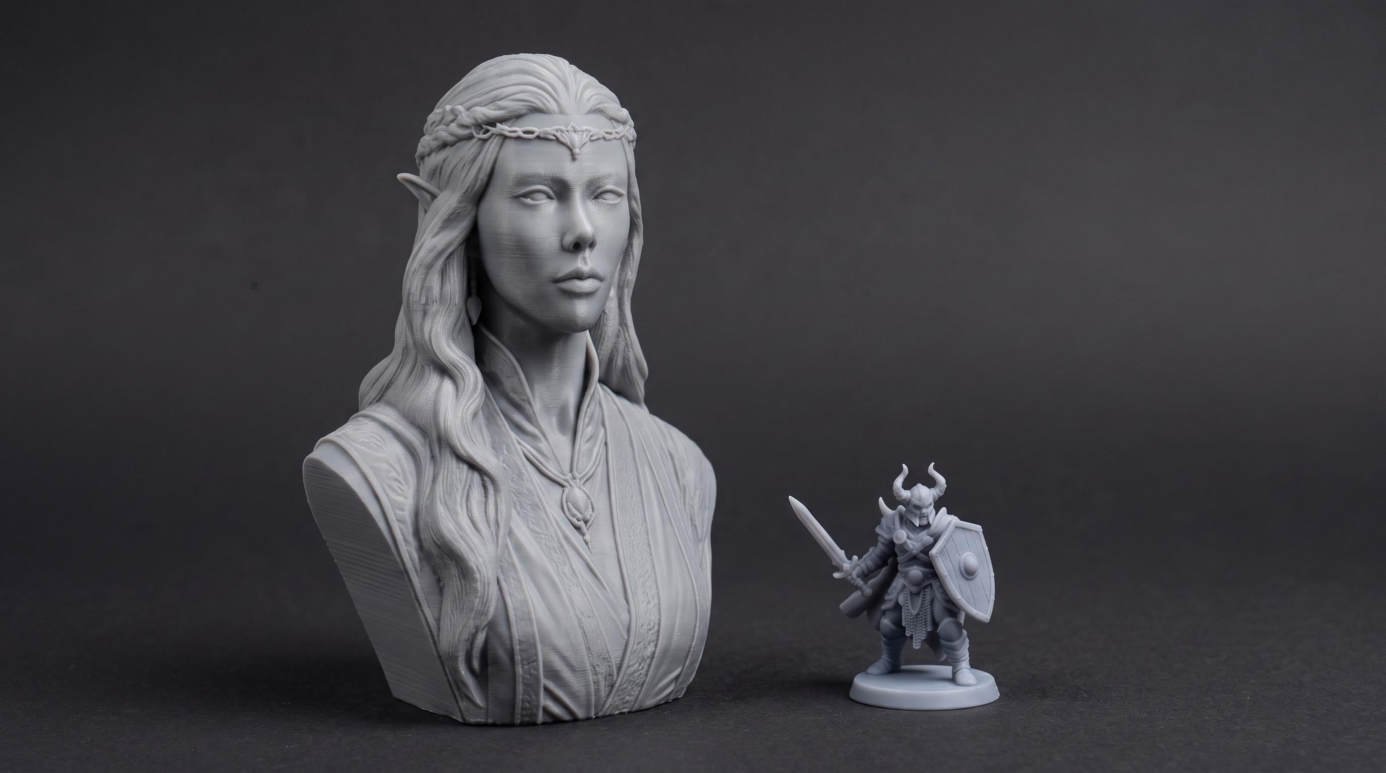 Elven Sorceress Bust 110mm | Unpainted 3D Printed Fantasy Miniature | Hobby Painting Display Piece | Standard or Themed Plinth