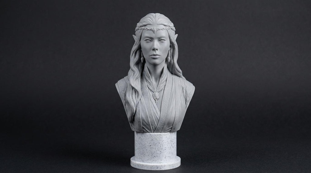 Elven Sorceress Bust 110mm | Unpainted 3D Printed Fantasy Miniature | Hobby Painting Display Piece | Standard or Themed Plinth