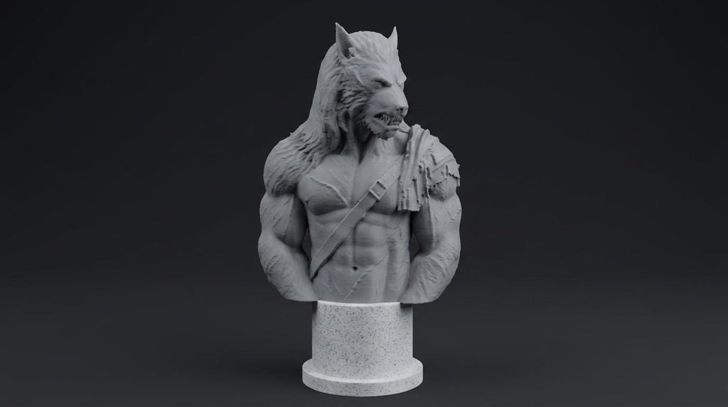 Werewolf Bust 110mm | Unpainted 3D Printed Fantasy Miniature | Hobby Painting Display Piece | Standard or Themed Plinth