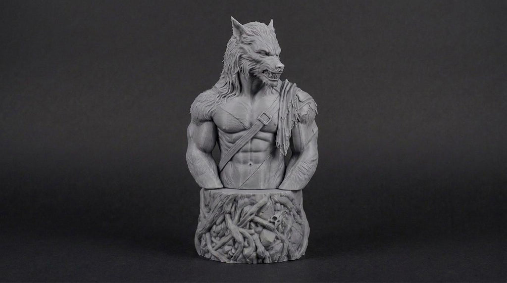 Werewolf Bust 110mm | Unpainted 3D Printed Fantasy Miniature | Hobby Painting Display Piece | Standard or Themed Plinth