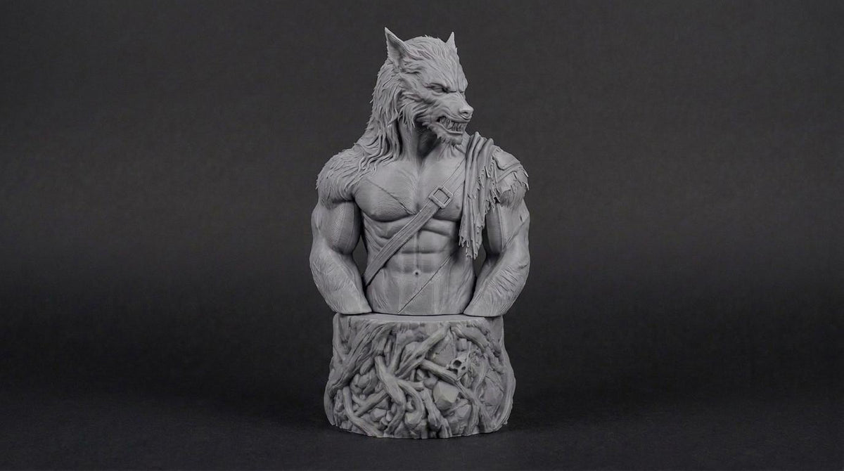 Werewolf Bust 110mm | Unpainted 3D Printed Fantasy Miniature | Hobby Painting Display Piece | Standard or Themed Plinth
