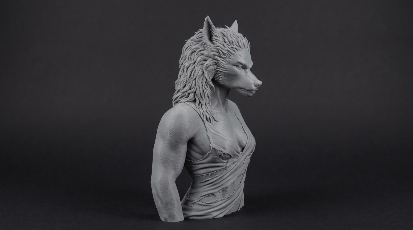 Female Werewolf Bust 110mm | Unpainted 3D Printed Fantasy Miniature | Hobby Painting Display Piece | Standard or Themed Plinth