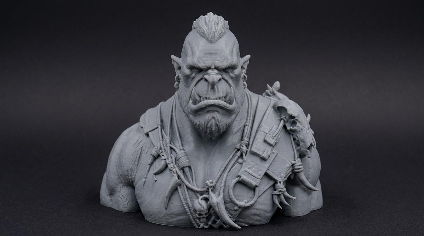 Orc Warlord Bust 110mm | Unpainted 3D Printed Fantasy Miniature | Hobby Painting Display Piece | Standard or Themed Plinth