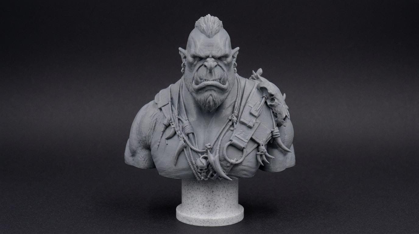 Orc Warlord Bust 110mm | Unpainted 3D Printed Fantasy Miniature | Hobby Painting Display Piece | Standard or Themed Plinth
