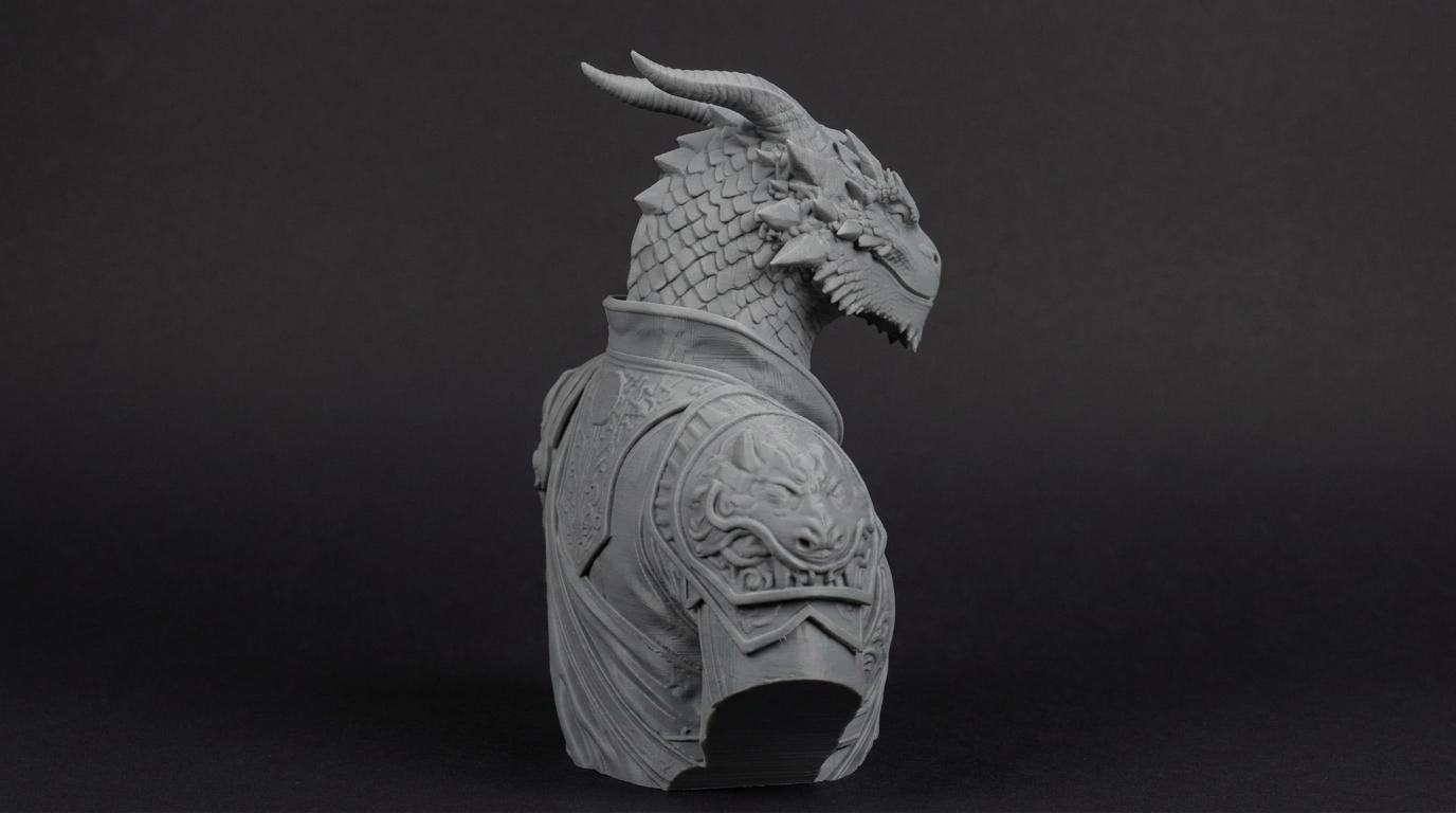 Dragonborn Bust 110mm | Unpainted 3D Printed Fantasy Miniature | Hobby Painting Display Piece | Standard or Themed Plinth