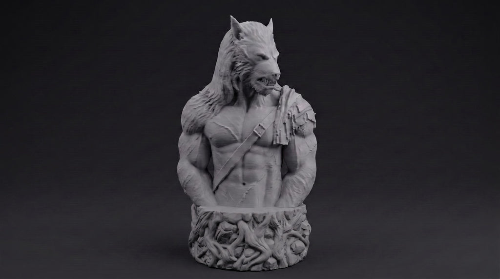 Werewolf Bust 110mm | Unpainted 3D Printed Fantasy Miniature | Hobby Painting Display Piece | Standard or Themed Plinth
