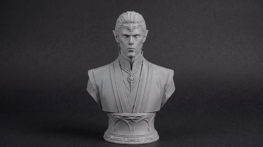 Elven Sorcerer Bust 110mm | Unpainted 3D Printed Fantasy Miniature | Hobby Painting Display Piece | Standard or Themed Plinth