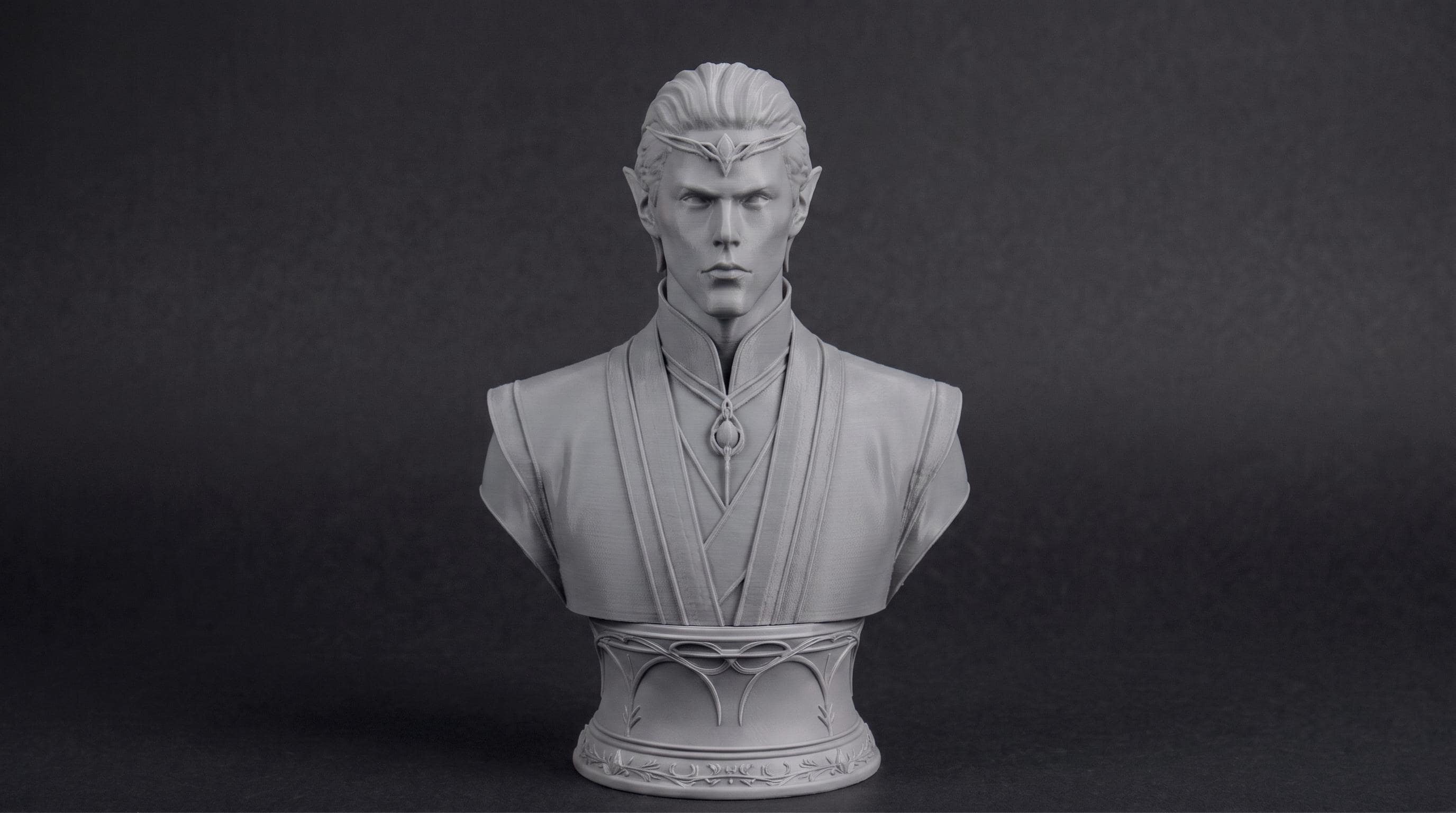 Elven Sorcerer Bust 110mm | Unpainted 3D Printed Fantasy Miniature | Hobby Painting Display Piece | Standard or Themed Plinth