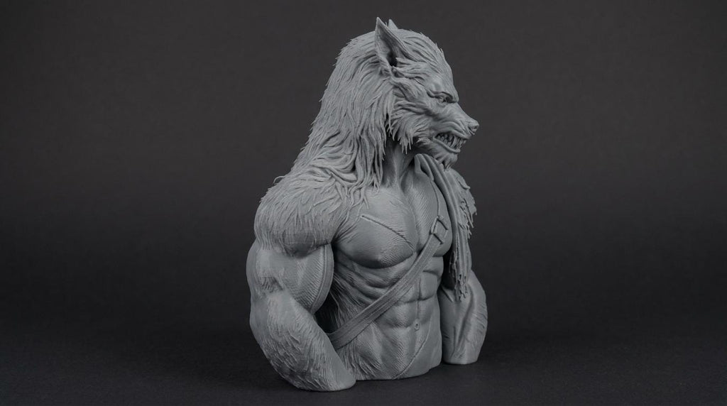 Werewolf Bust 110mm | Unpainted 3D Printed Fantasy Miniature | Hobby Painting Display Piece | Standard or Themed Plinth