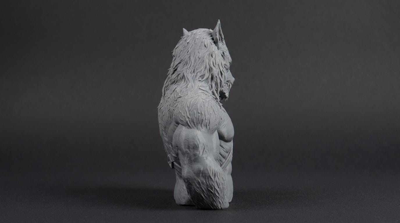 Werewolf Bust 110mm | Unpainted 3D Printed Fantasy Miniature | Hobby Painting Display Piece | Standard or Themed Plinth