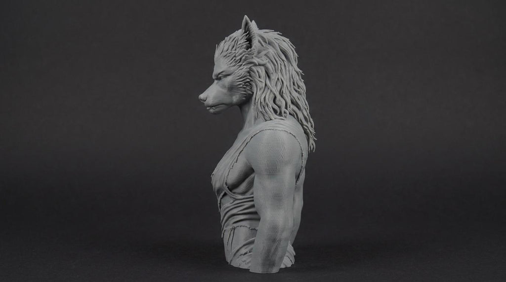 Female Werewolf Bust 110mm | Unpainted 3D Printed Fantasy Miniature | Hobby Painting Display Piece | Standard or Themed Plinth