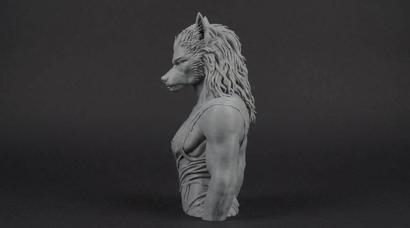Female Werewolf Bust 110mm | Unpainted 3D Printed Fantasy Miniature | Hobby Painting Display Piece | Standard or Themed Plinth