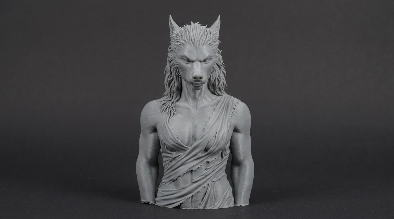 Female Werewolf Bust 110mm | Unpainted 3D Printed Fantasy Miniature | Hobby Painting Display Piece | Standard or Themed Plinth