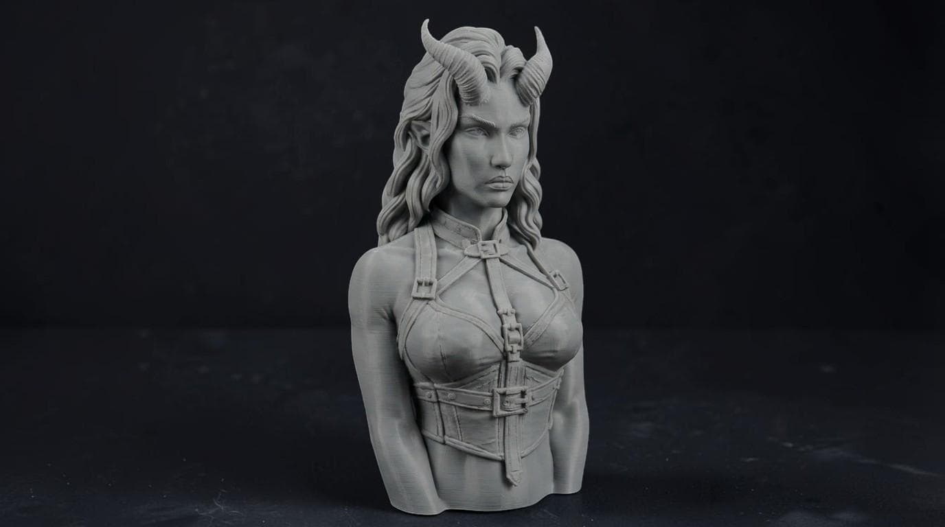 Succubus Bust 110mm | Unpainted 3D Printed Fantasy Miniature | Hobby Painting Display Piece | Standard or Themed Plinth