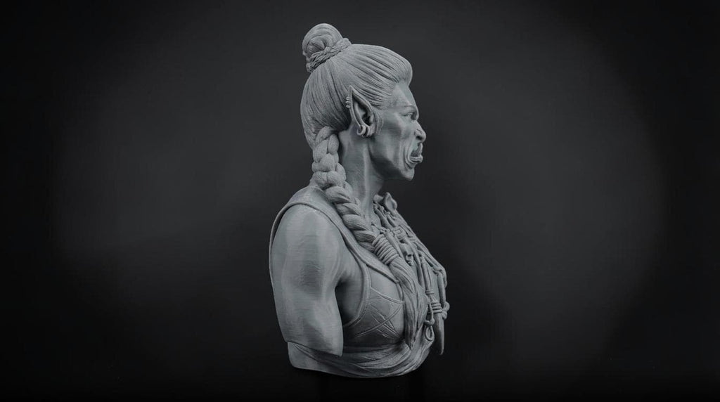 Female Orc Warlord Bust 110mm | Unpainted 3D Printed Fantasy Miniature | Hobby Painting Display Piece | Standard or Themed Plinth