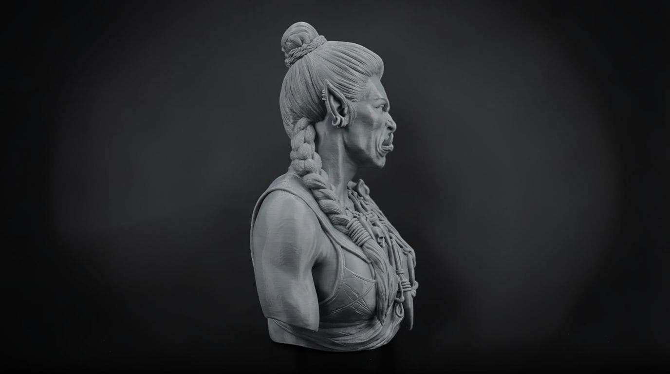 Female Orc Warlord Bust 110mm | Unpainted 3D Printed Fantasy Miniature | Hobby Painting Display Piece | Standard or Themed Plinth