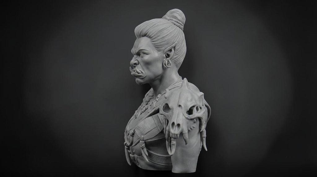 Female Orc Warlord Bust 110mm | Unpainted 3D Printed Fantasy Miniature | Hobby Painting Display Piece | Standard or Themed Plinth