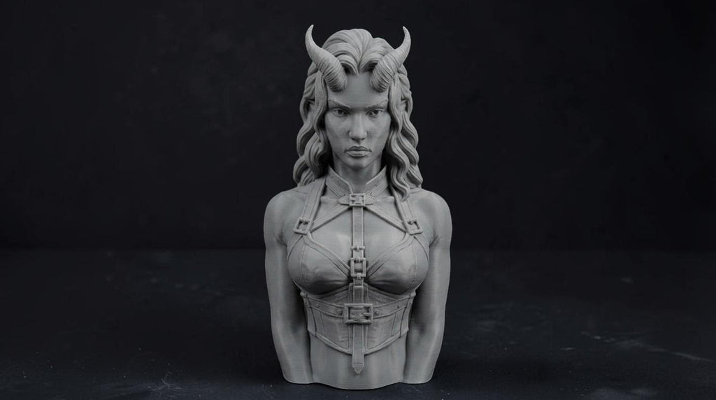 Succubus Bust 110mm | Unpainted 3D Printed Fantasy Miniature | Hobby Painting Display Piece | Standard or Themed Plinth