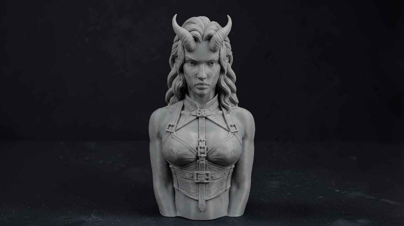 Succubus Bust 110mm | Unpainted 3D Printed Fantasy Miniature | Hobby Painting Display Piece | Standard or Themed Plinth