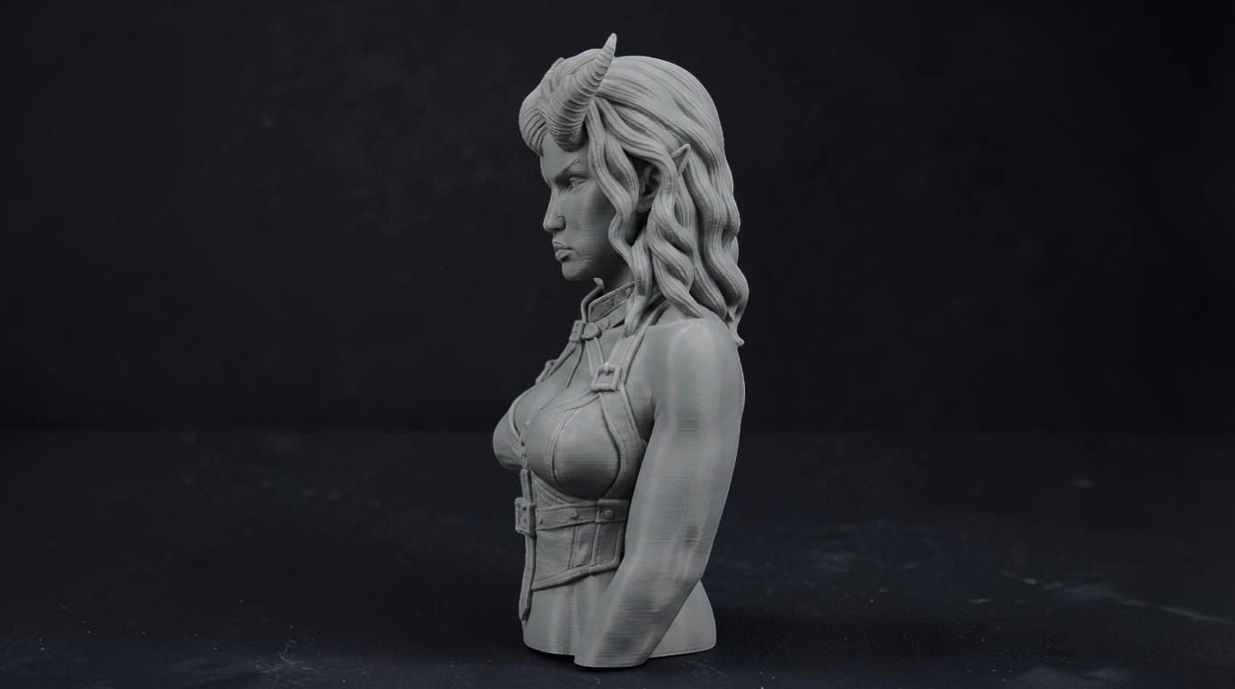 Succubus Bust 110mm | Unpainted 3D Printed Fantasy Miniature | Hobby Painting Display Piece | Standard or Themed Plinth