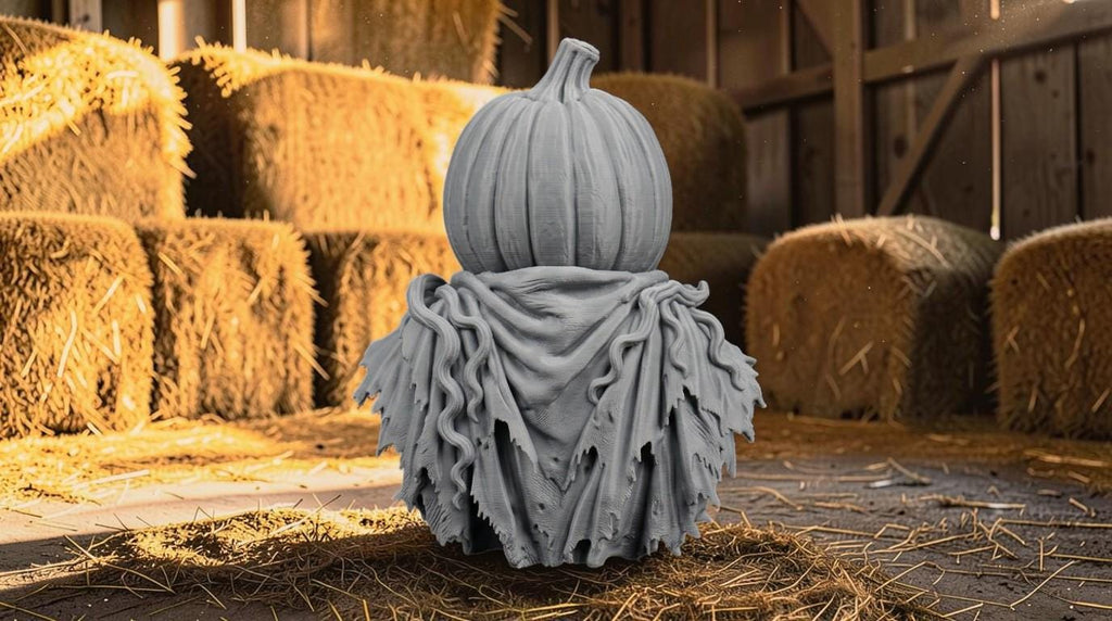 Paintable Jack-O-Lantern Bust | 3D Printed Halloween Miniature | Hay-Bale Plinth Included | Paint Your Own Pumpkin | Spooky Decor | Gift