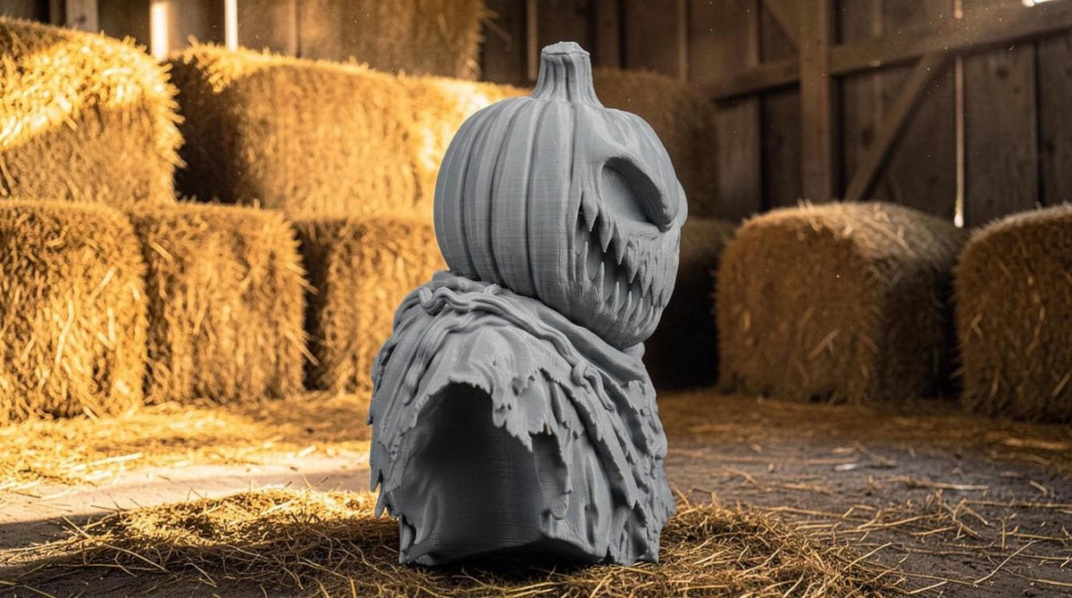 Paintable Jack-O-Lantern Bust | 3D Printed Halloween Miniature | Hay-Bale Plinth Included | Paint Your Own Pumpkin | Spooky Decor | Gift