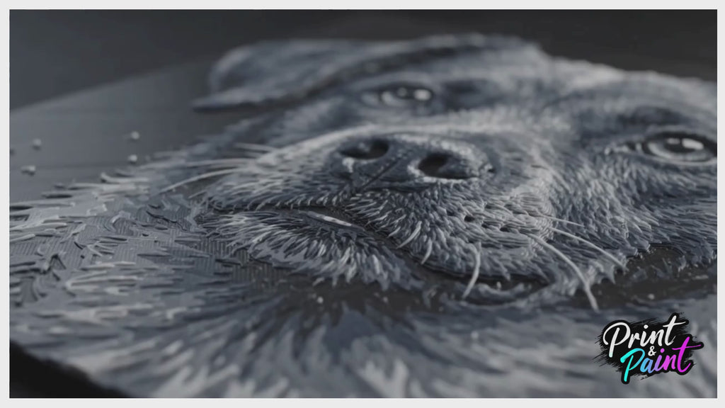 Monochrome "Paw-Traits" Textured Dog Art – 3D Printed Filament Painting (200x150mm)
