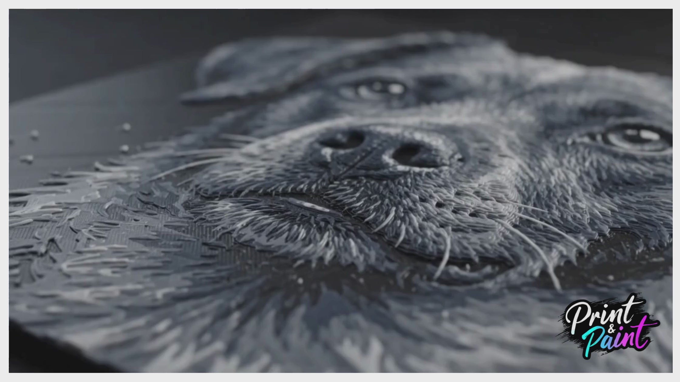 Monochrome "Paw-Traits" Textured Dog Art – 3D Printed Filament Painting (200x150mm)